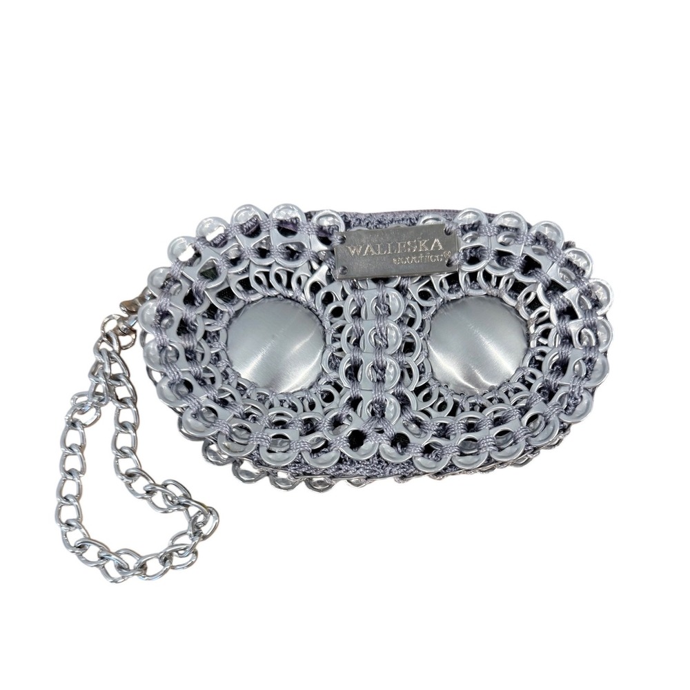 Walleska Ecochicc Silver Soda Tab Boombox Crochet Wristlet Clutch Bag Brazil - Picture 3 of 12